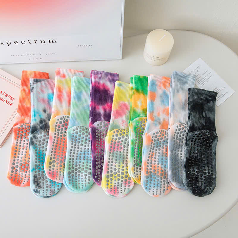 Vớ Yoga Nữ Cổ Cao, Tất Thể Thao Nữ Cotton Màu Loang Chống Trượt Thoáng Mát Co Dãn, Vớ Nữ Cổ Cao Yoga Cao Cấp_thumbnail_2