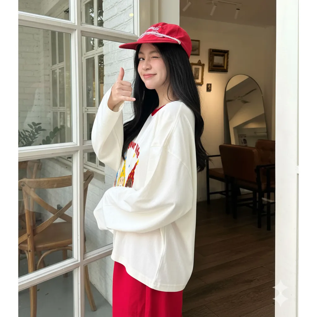 Áo thun boxy Miucho vải dày dặn thoáng mát tay dài cổ tròn Love your life in mix 2836_thumbnail_7