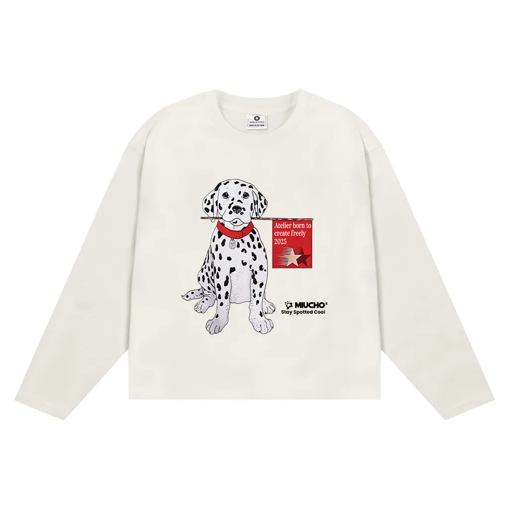 Áo thun boxy tay dài họa tiết hoạt hình 2638 Miucho vải cotton thoáng mát cổ tròn đứng form