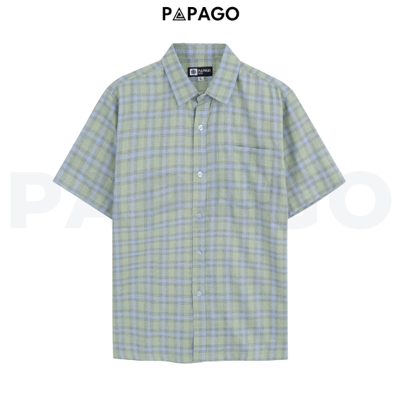 Áo sơ mi nam trung niên PAPAGO tay ngắn lai ngang vải đũi kẻ sọc caro - P23SNCR001_thumbnail_1