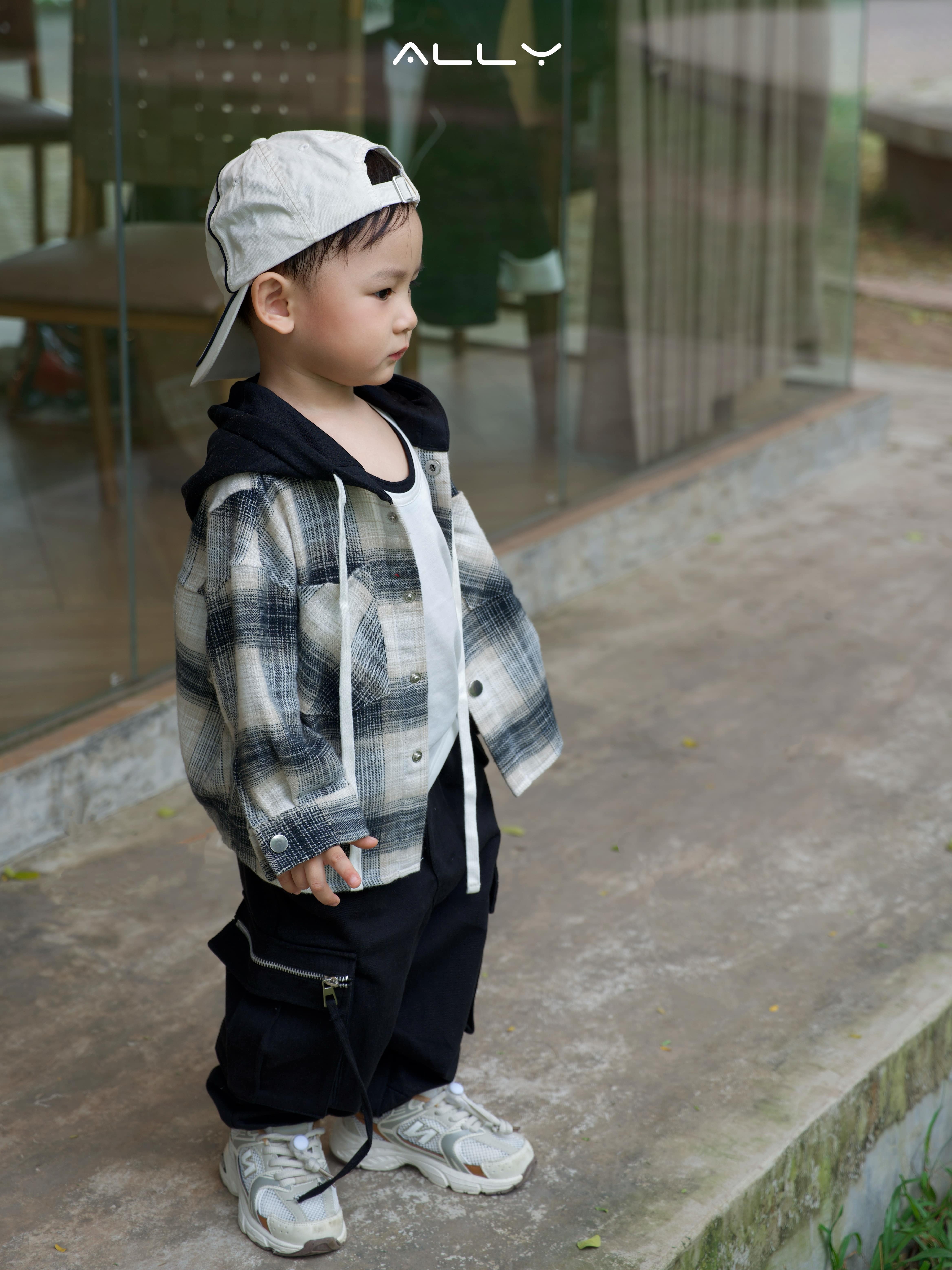 Áo sơ mi mũ cotton A.L.L.Y – Phong cách street cho bé trai