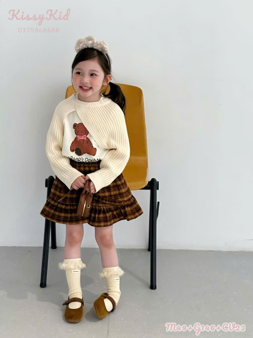 (M49) Áo len thừng kiểu xẻ màu trắng kem Bobo Bubble