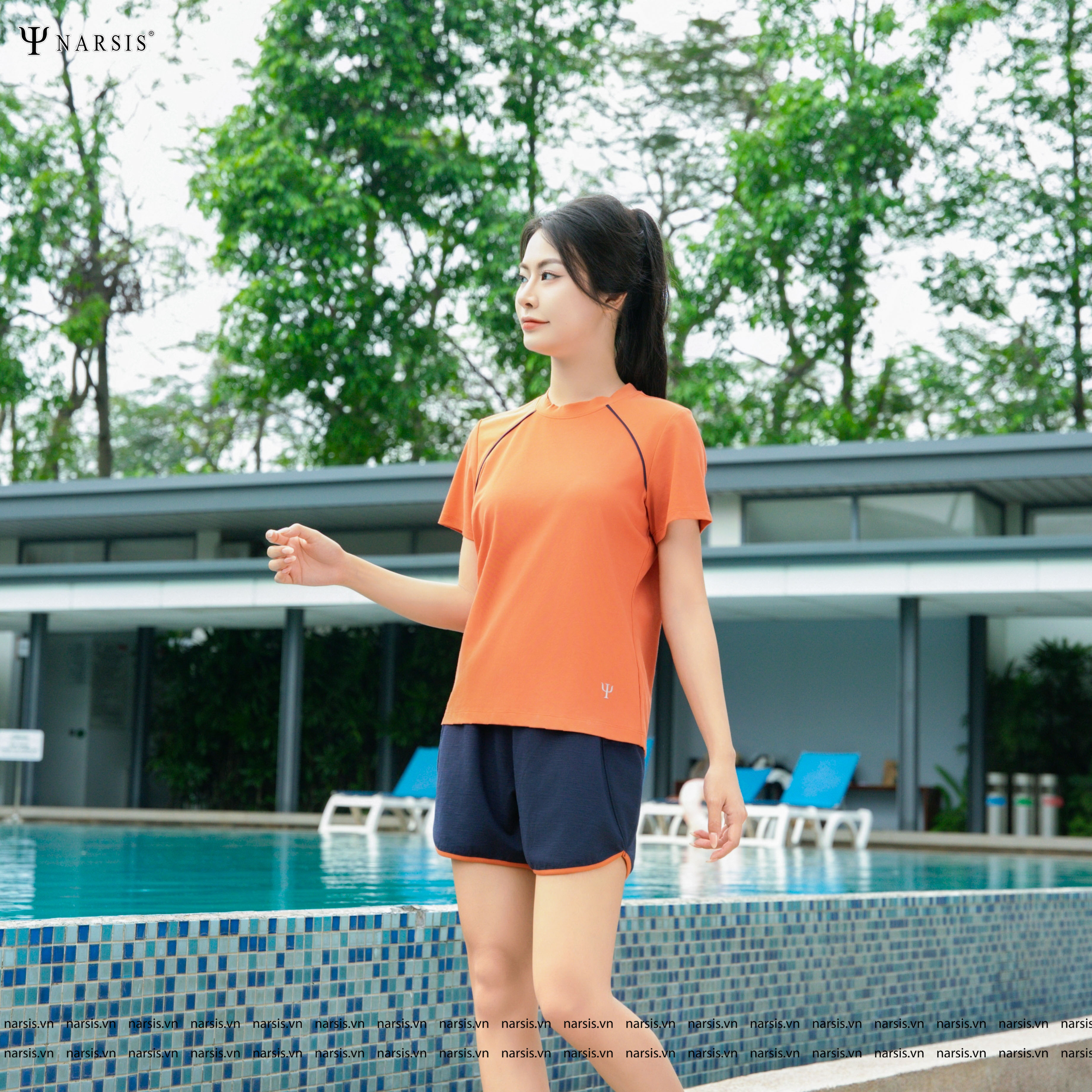 Set Thể Thao Nữ Narsis, Quần Đùi Và Áo Thun, Chất Mềm Mại, Tập Gym, Yoga, Thoáng Mát, Thời Trang H25002_thumbnail_2