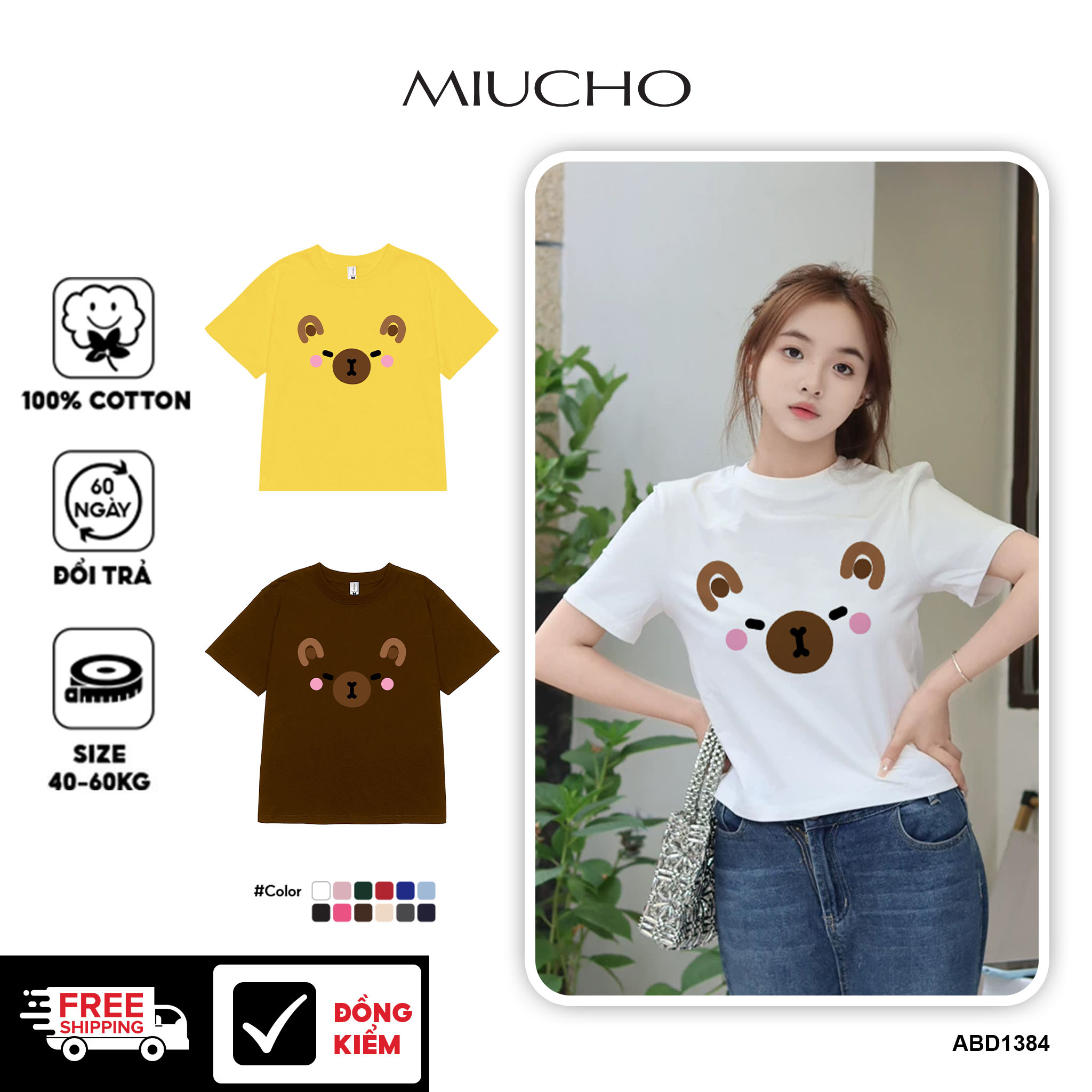 Áo Thun baby tee nhiều màu form ôm ABD1384 Miucho vải cotton co giãn in mix