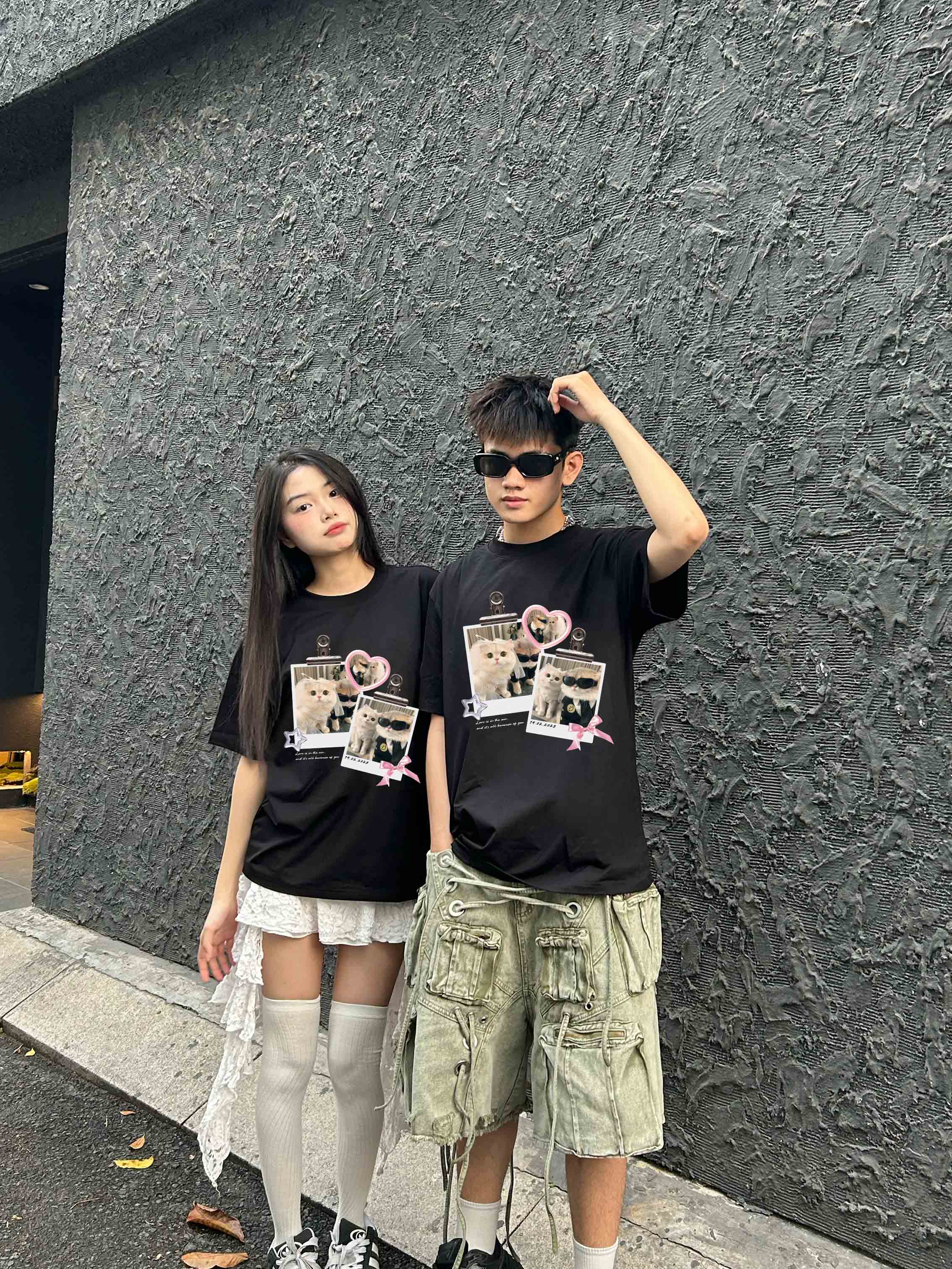 Áo thun cặp nam nữ form rộng 1946 Miucho cổ tròn vải 4c cotton 220gsm thoáng mát in mix_thumbnail_6