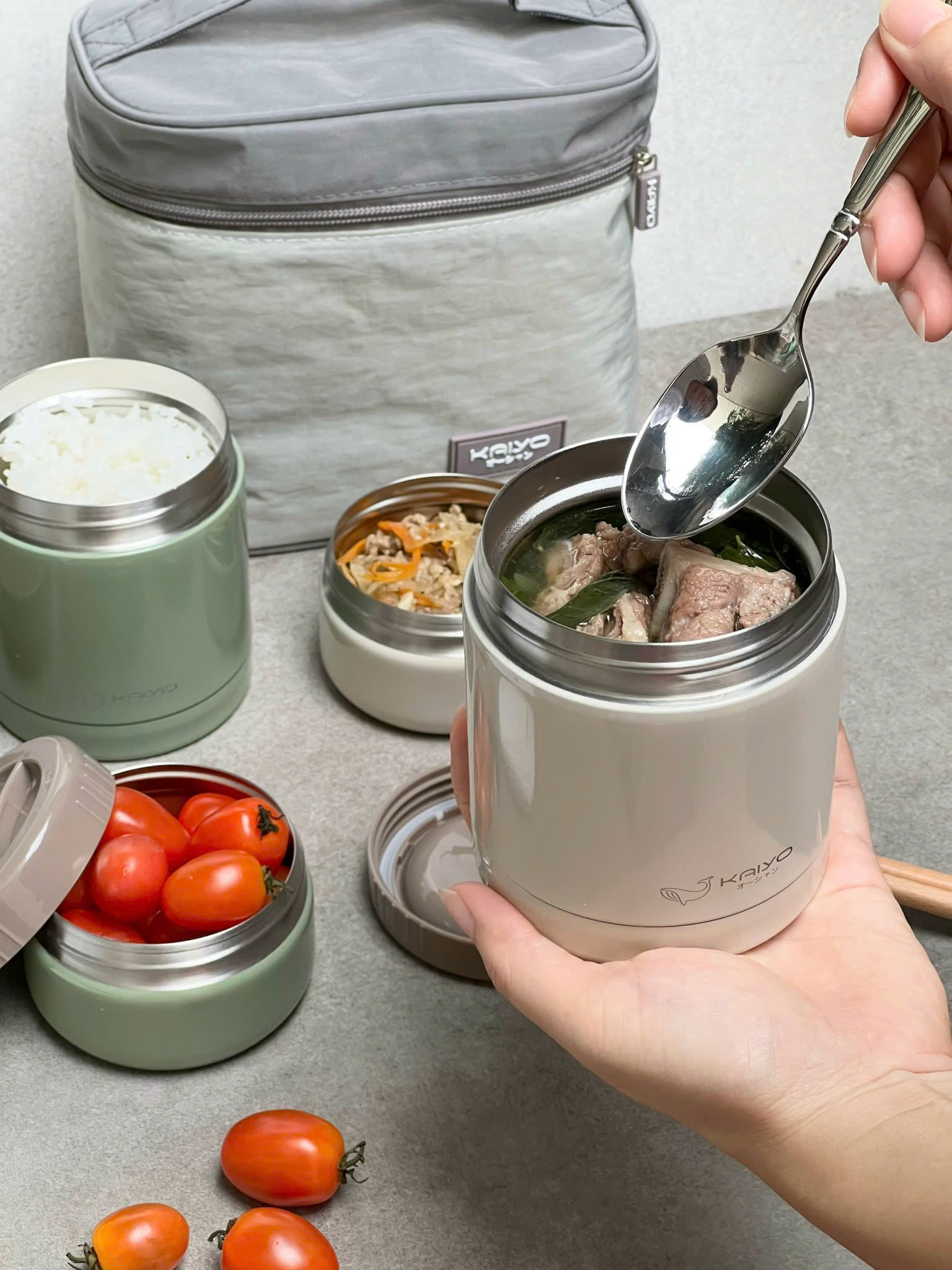 Bộ Hộp Cơm Giữ Nhiệt 5 món Kaiyo 1200ml (4 hộp+1 túi)_thumbnail_7