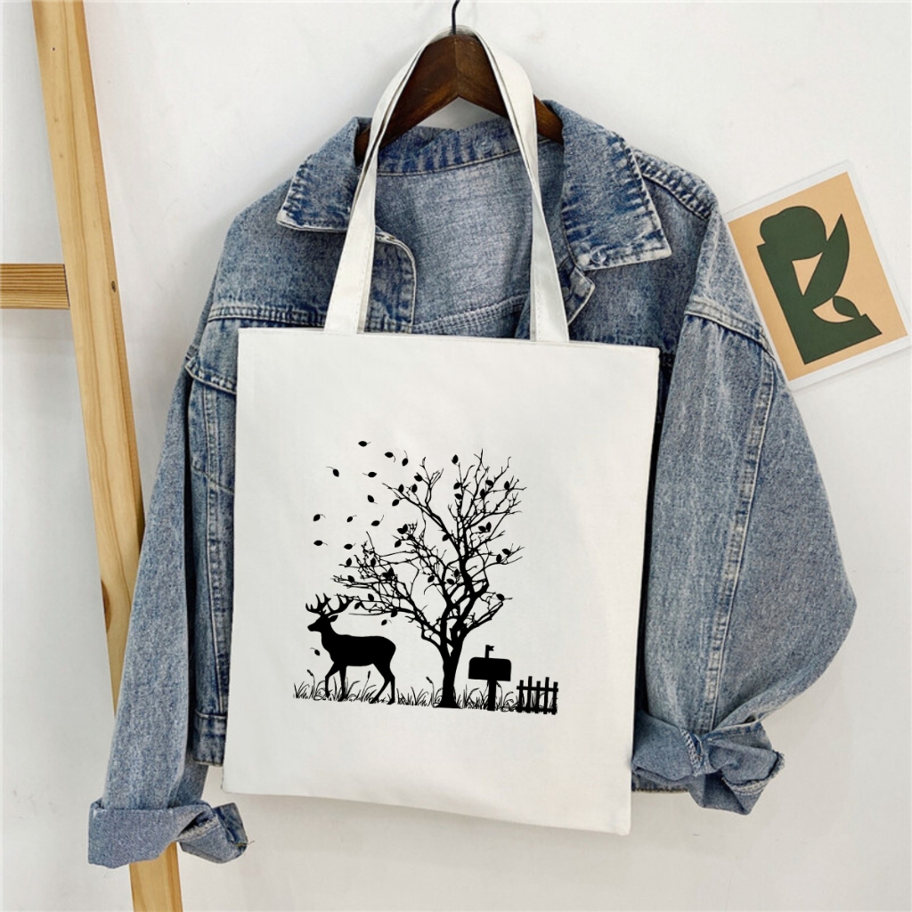 Túi tote phong cách Hàn Quốc in hình - Túi vải canvas có túi phụ kích thước 33x37cm đựng vừa A4 và laptop - TOTE07_thumbnail_0