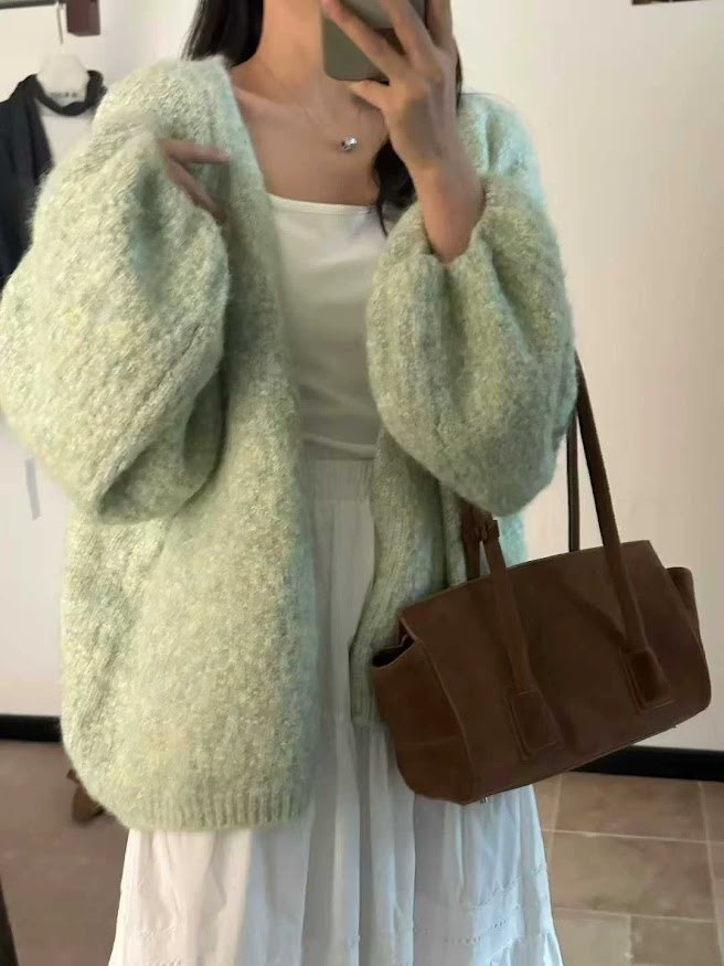Lucas - Áo len Cardigan dáng lửng vải gạo loang 60156