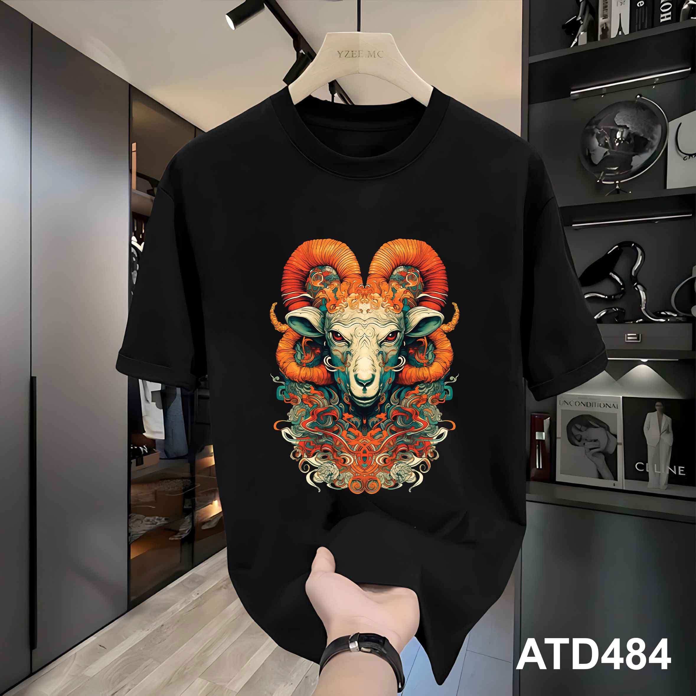 Áo thun nam form rộng 12 con giáp tuổi Mùi ATD484 Miucho Iconic cotton cổ tròn in graphic