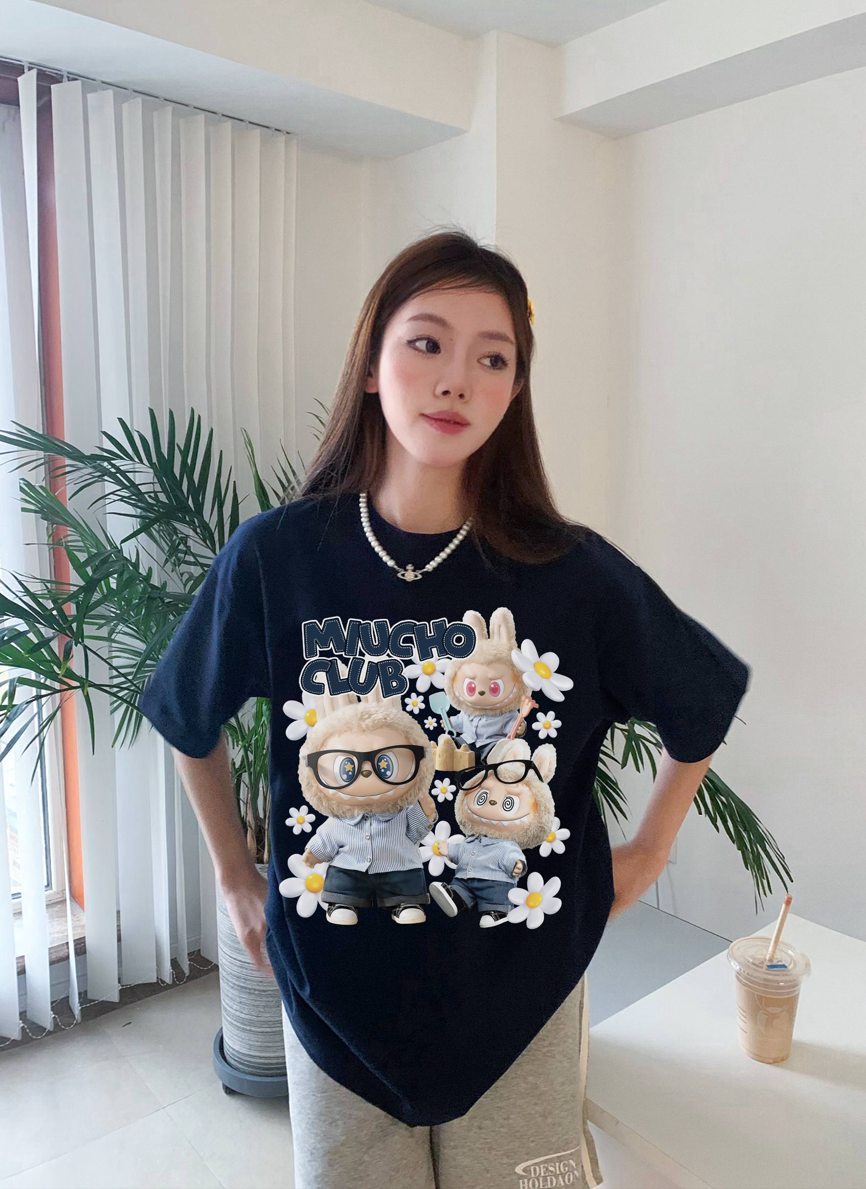 Áo phông labubu form rộng unisex ATD1447 Miucho vải cotton cổ tròn in mix_thumbnail_2