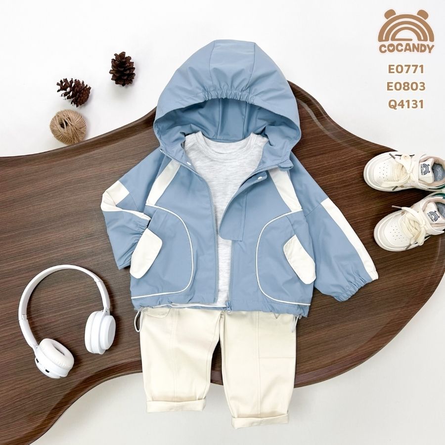 Áo khoác gió XANH DƯƠNG lót lông nẹp be 2 vai