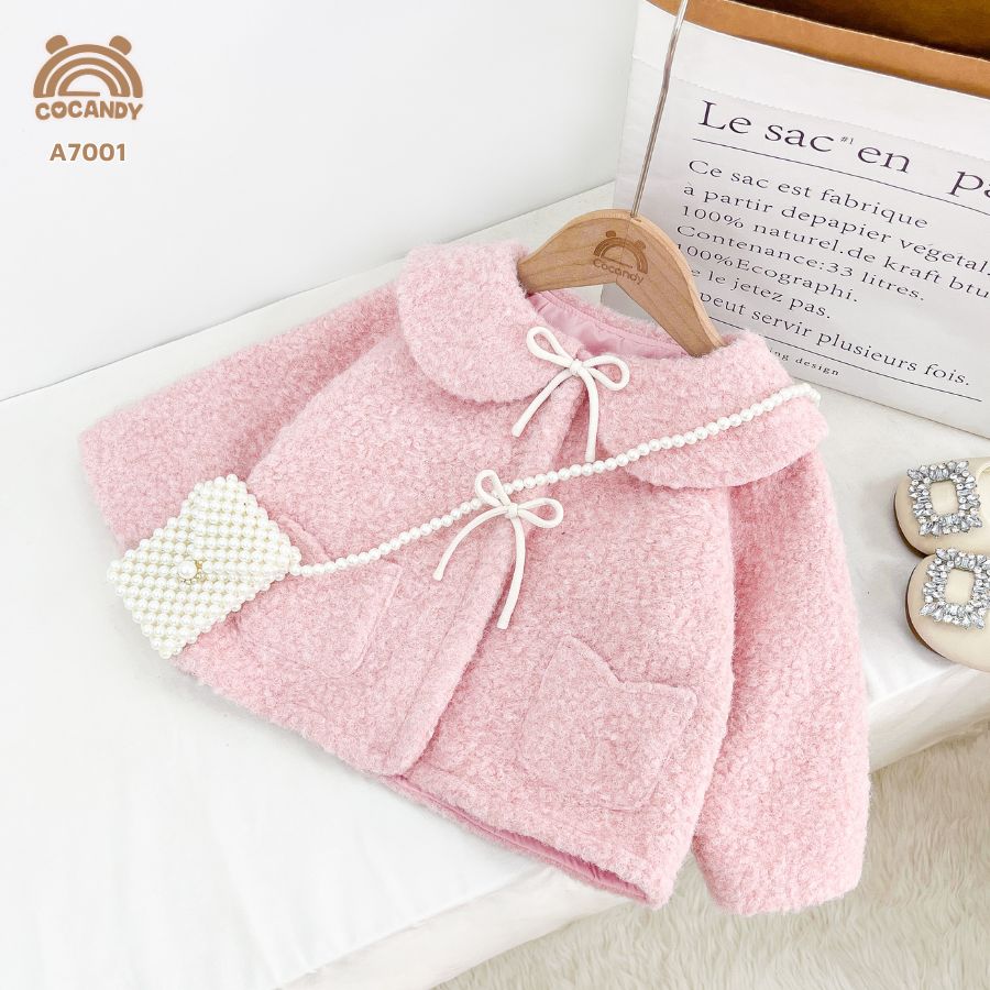 Áo khoác lông HỒNG phối nơ TRẮNG_thumbnail_0