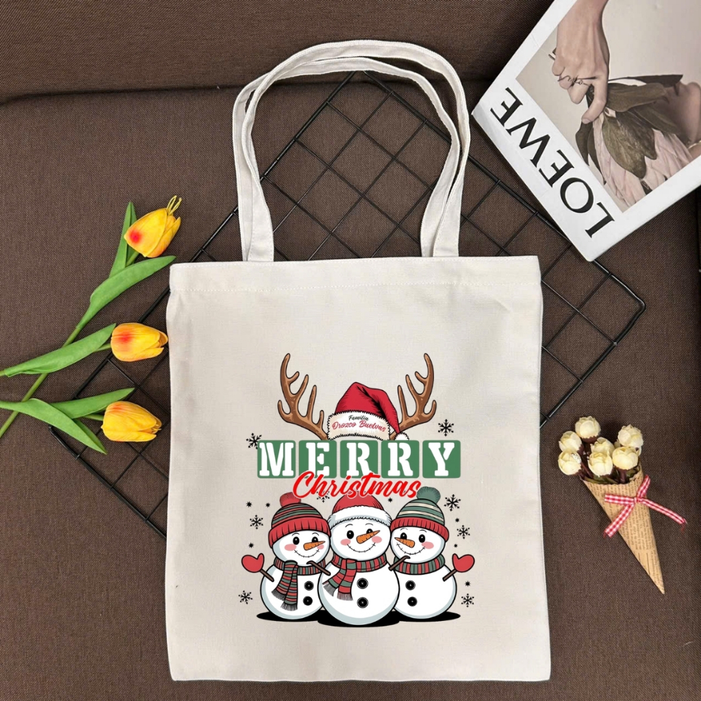 Túi tote vải canvas hình người tuyết, ông già Noel có khóa kéo và ngăn phụ WE TEE - WTU05_thumbnail_1
