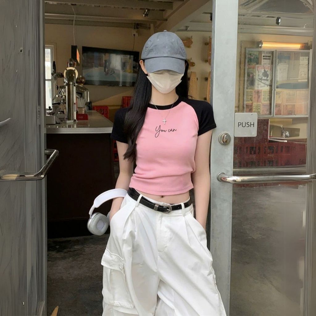[Croptop ôm] Áo coroptop nữ 𝐋𝐎𝐙𝐀 in chữ 'You can' màu phối - CP7938_thumbnail_1
