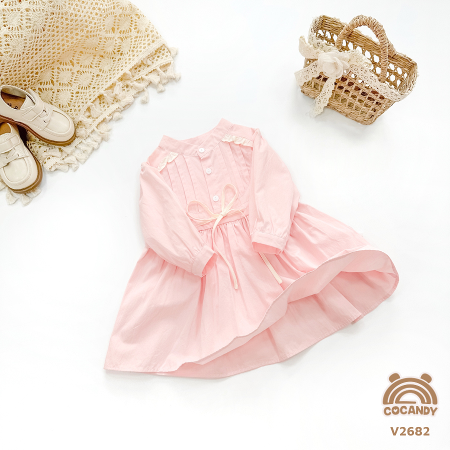 Váy dài HỒNG ngực xếp ly phối BE_thumbnail_1