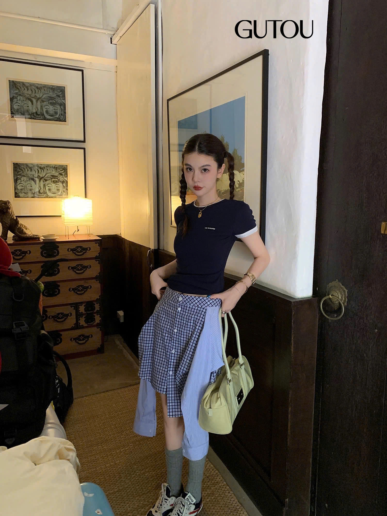 [GUTOU] Áo Thun Tay Ngắn Viền Màu