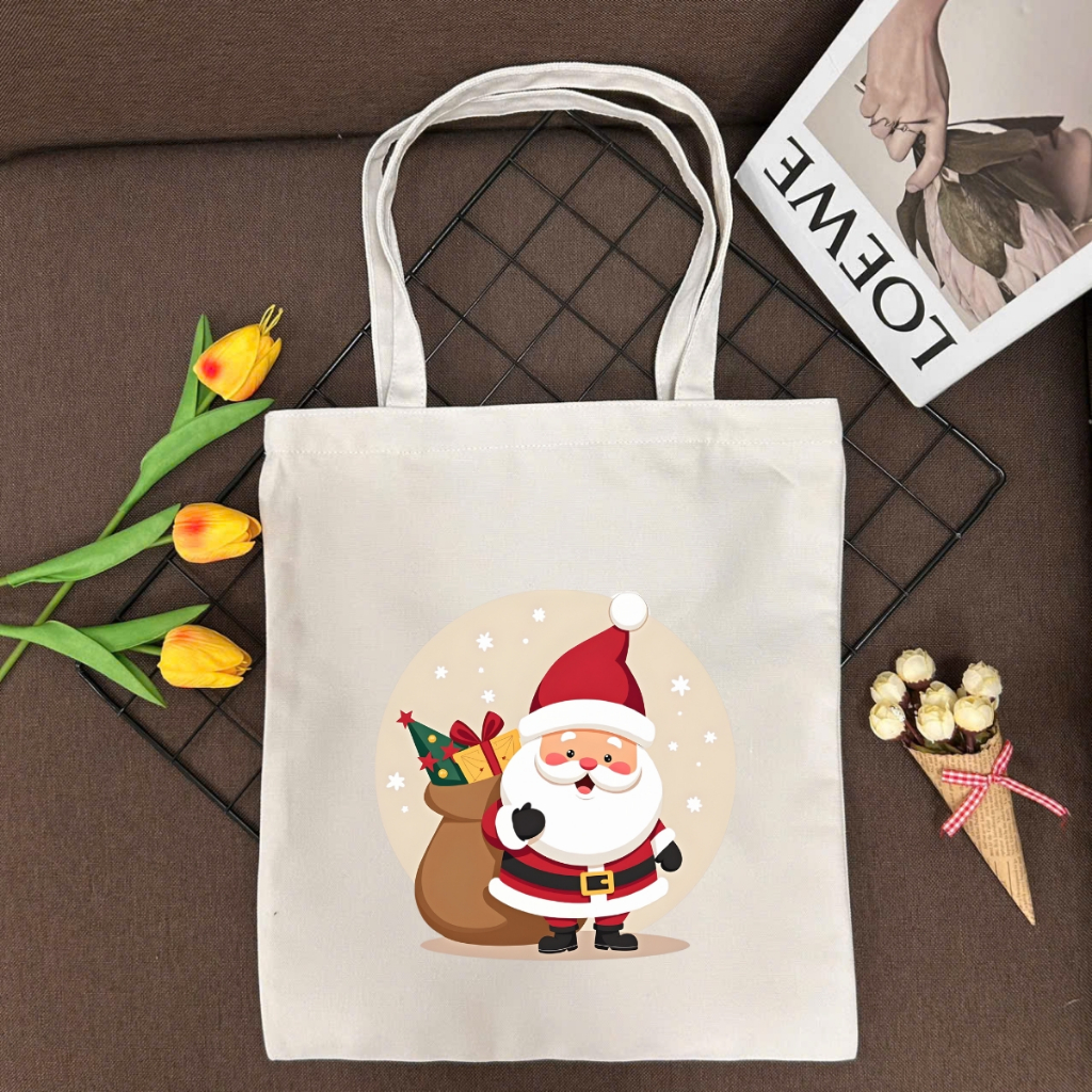Túi tote vải canvas hình người tuyết, ông già Noel có khóa kéo và ngăn phụ WE TEE - WTU05_thumbnail_19