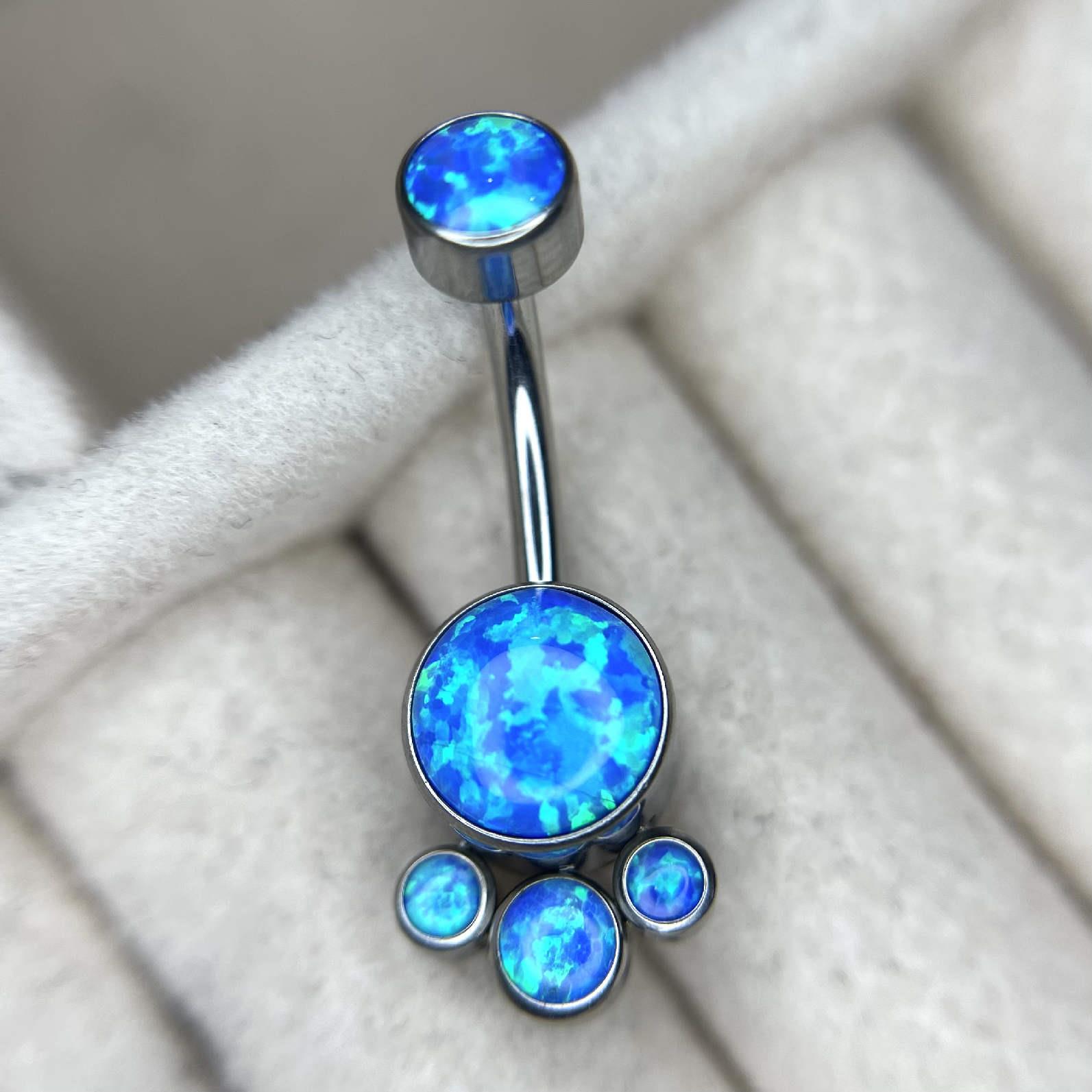 rốn titan đá opal xanh biển thập cẩm giống trái đất chúng mình đính ba đá tròn