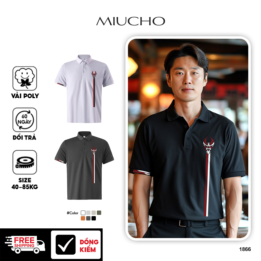 Áo polo nam form vừa 1866 Miucho Iconic vải cá sấu đứng form thoáng mát in artwork_thumbnail_1