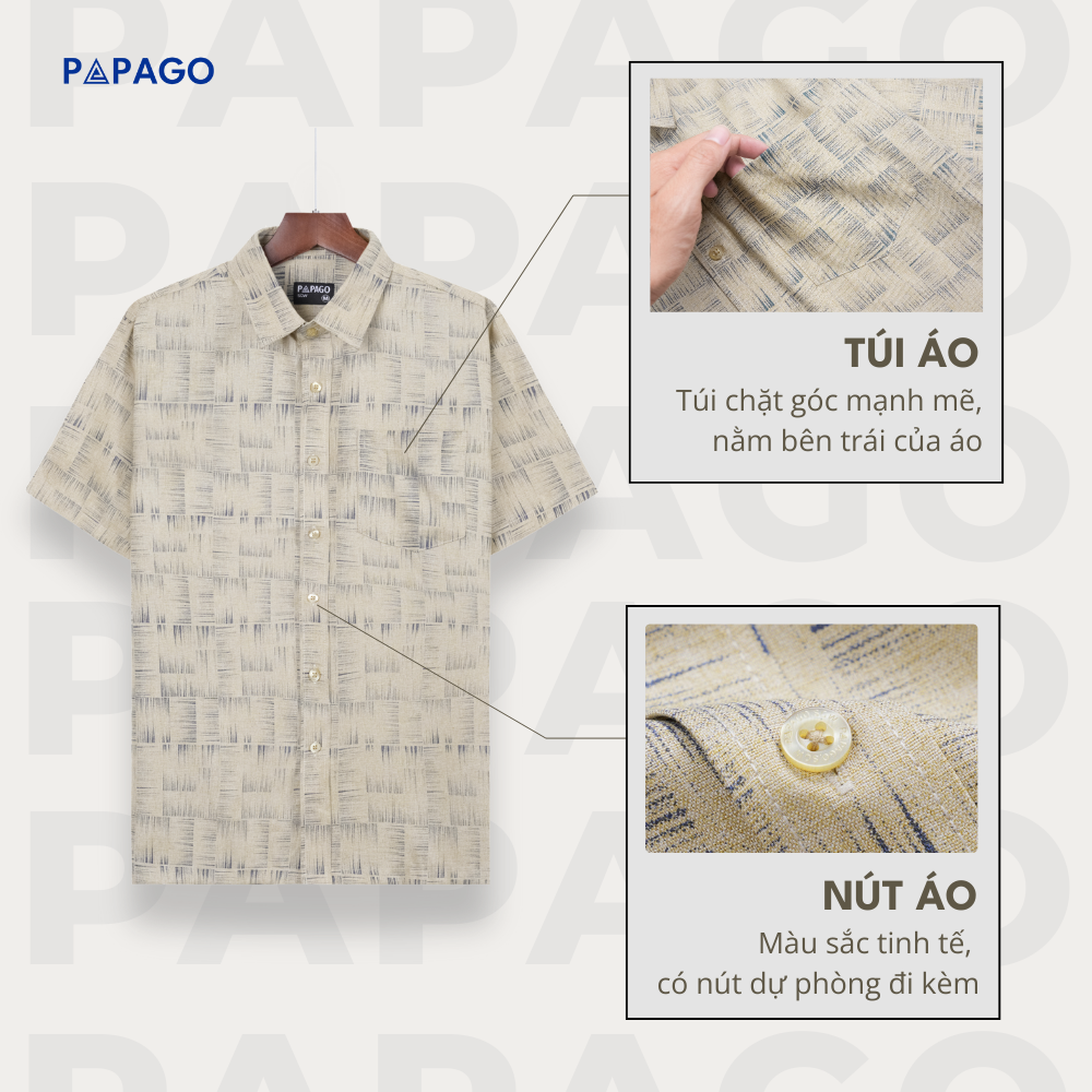 [MỚI] Áo sơ mi nam trung niên PAPAGO vải xô đũi in họa tiết tay ngắn lai ngang - P25SNHT014_thumbnail_3