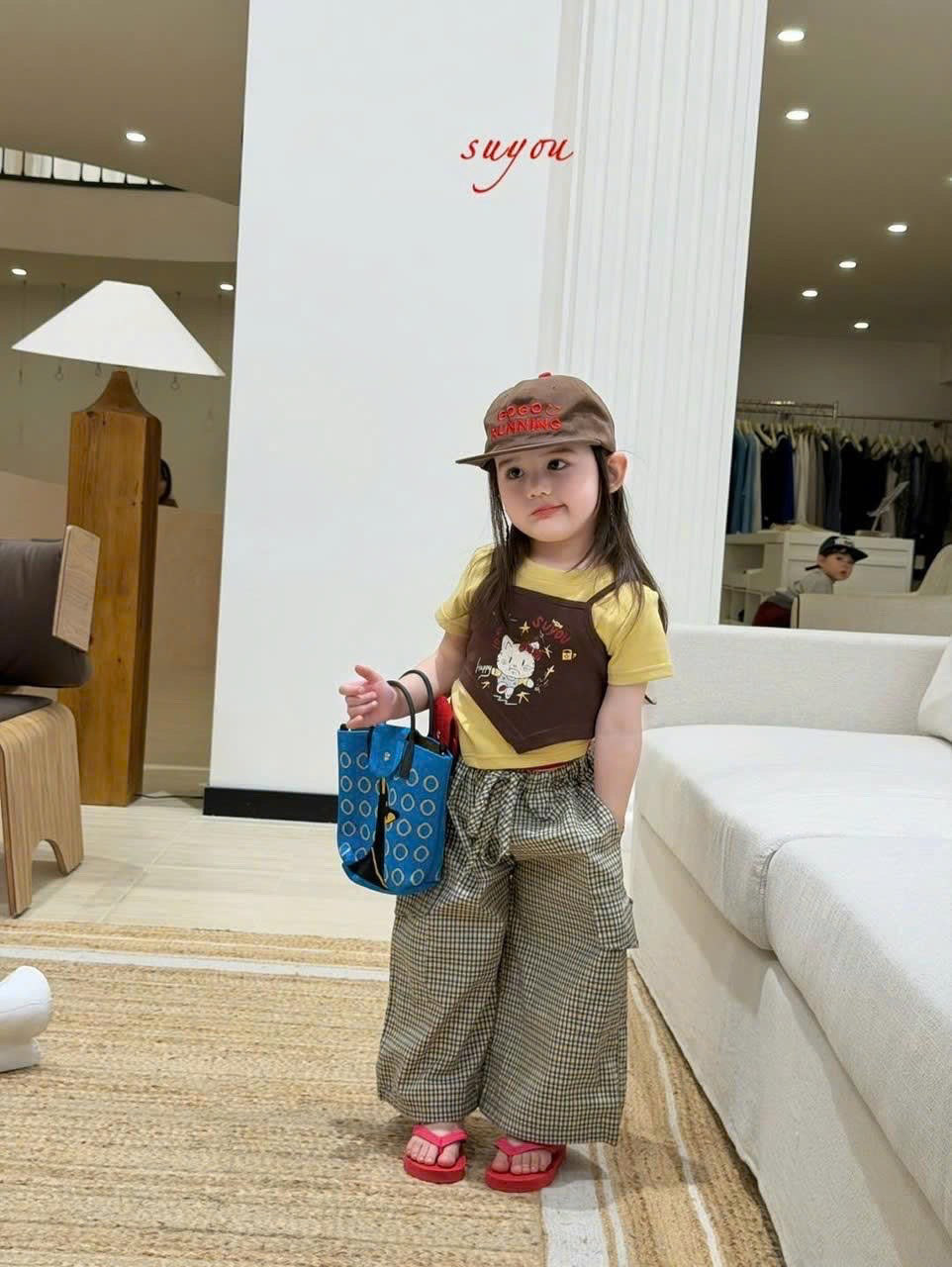 SU84 - Quần thô kẻ caro vàng túi hộp hãng Suyou