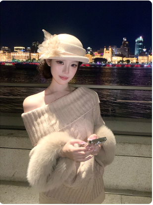 Áo len trễ vai tay lông sang chảnh