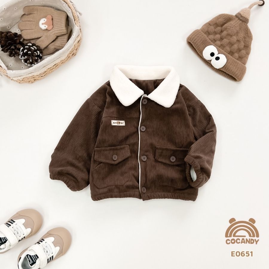 Áo khoác dài nhung NÂU phối cổ lông_thumbnail_1