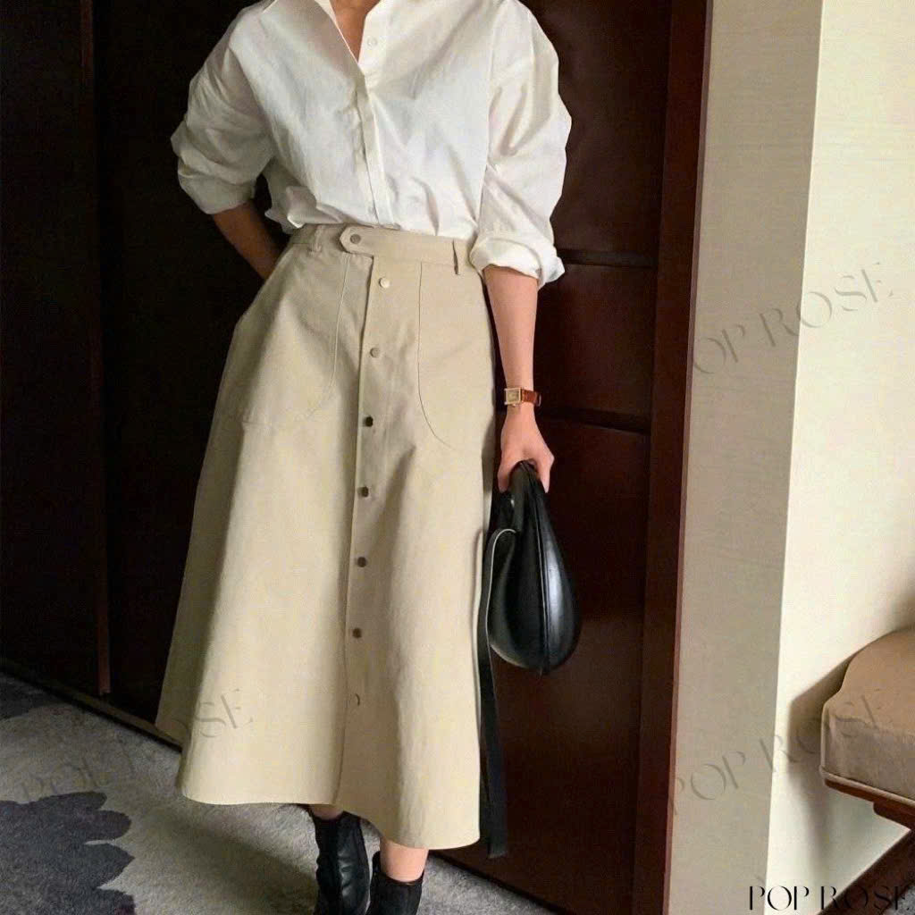 Chân váy dài Coton Q kaki kèm belt_thumbnail_3