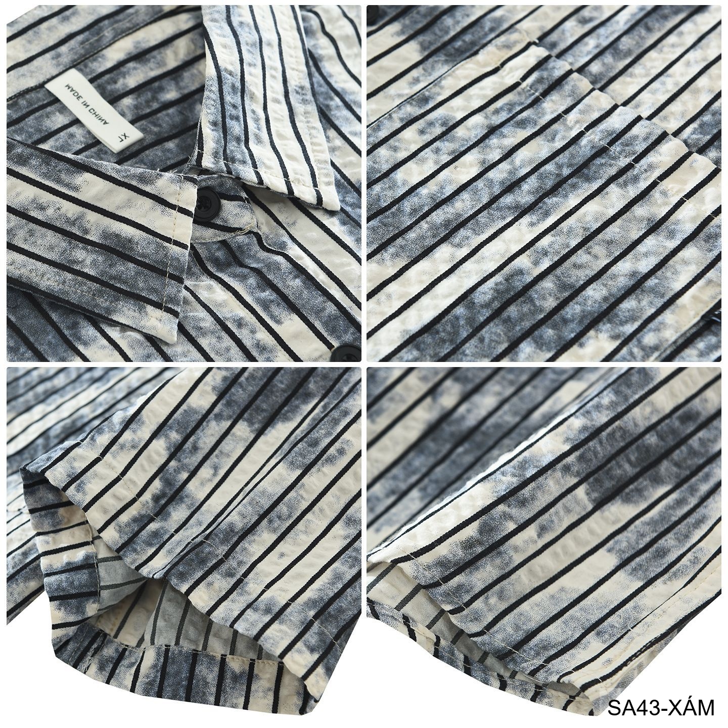 SA43 - Áo sơ mi nam tay ngắn sọc dọc phong cách streetwear, chất cotton thoáng mát, dáng rộng thoải mái_thumbnail_8
