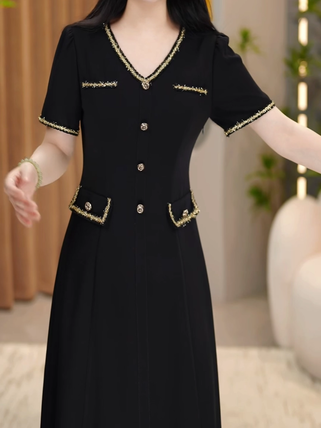 16747-Đầm suông A  đên viền ren  ( thun nhật)_thumbnail_0