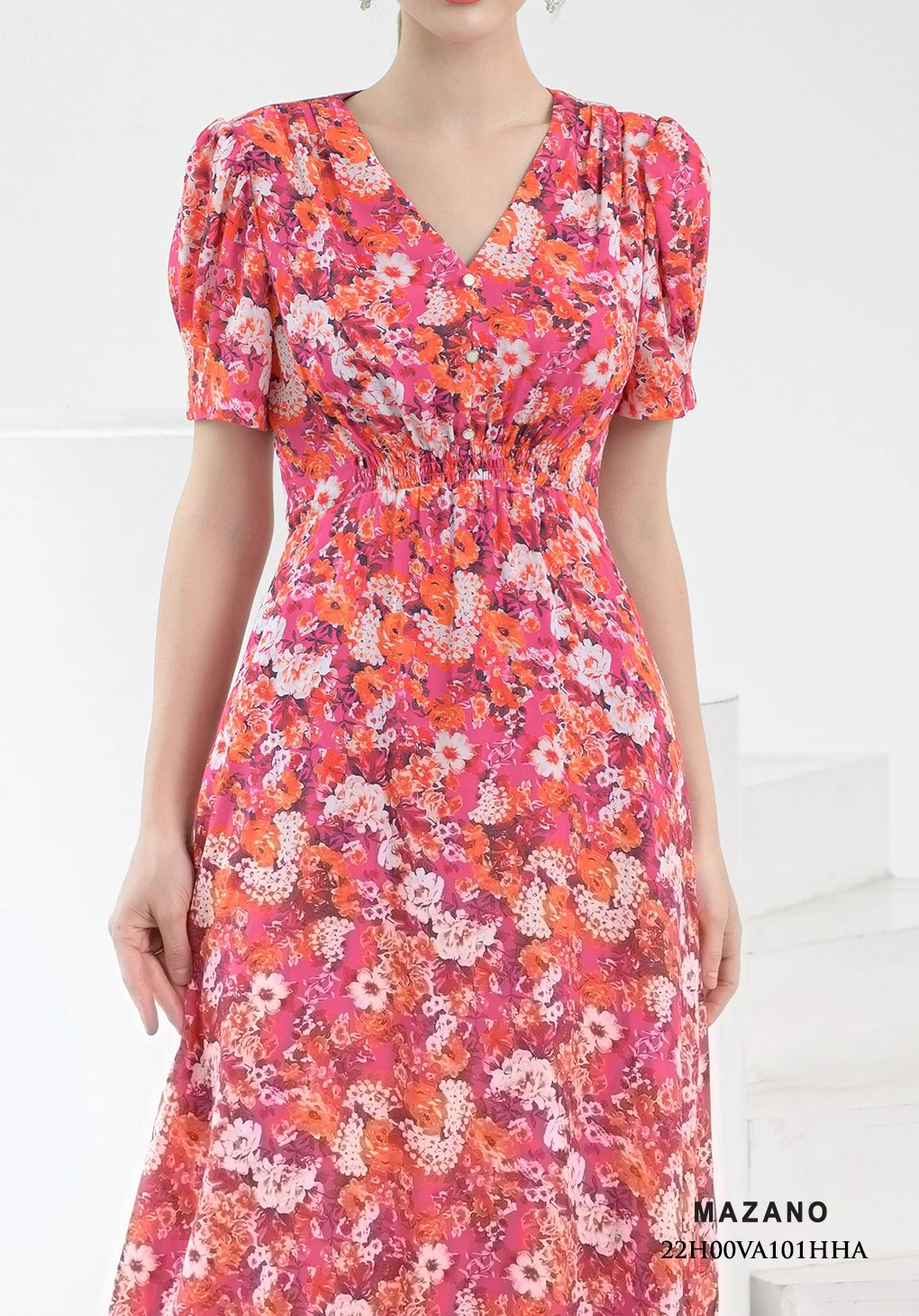 Đầm hồng họa tiết chun eo cổ tim_thumbnail_2