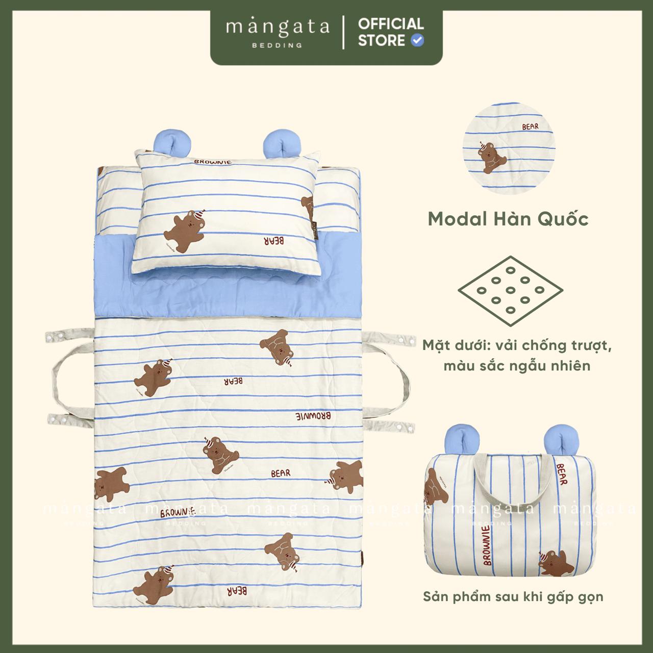 Mẫu Gấu Brownie - Bộ chăn gối gấp gọn đi học
