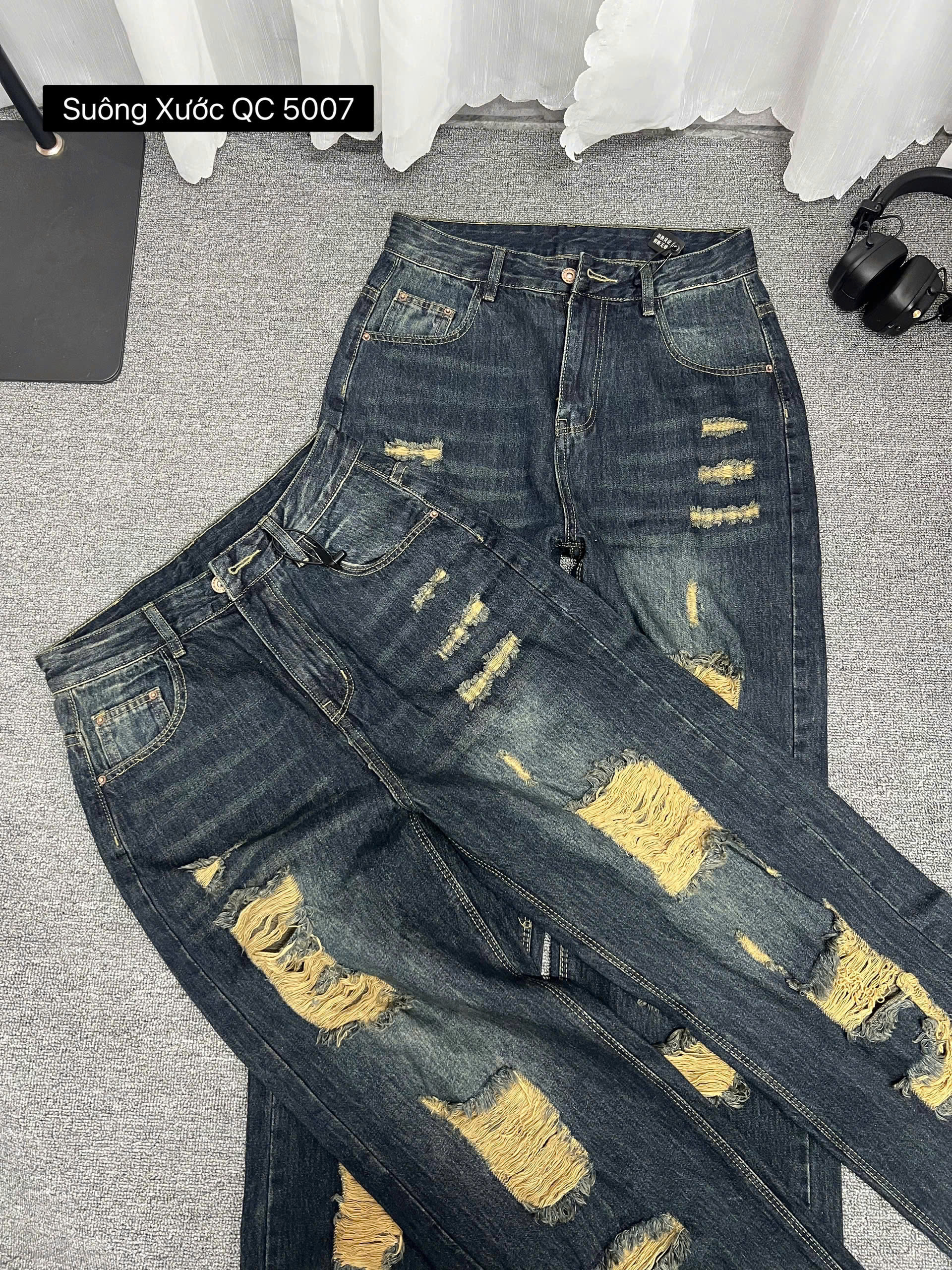 Quần jean suông rách màu mới bigsize QJ5007 dành cho nàng béo mập từ 55-90kg_thumbnail_3