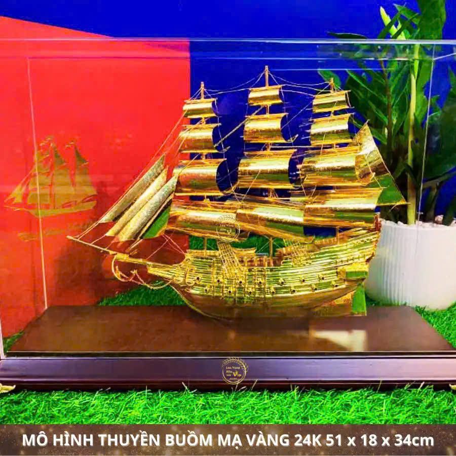 Thuyền buồm mạ vàng 24K mẫu vân KT 50x34x18cm ( DxRxC )_thumbnail_1