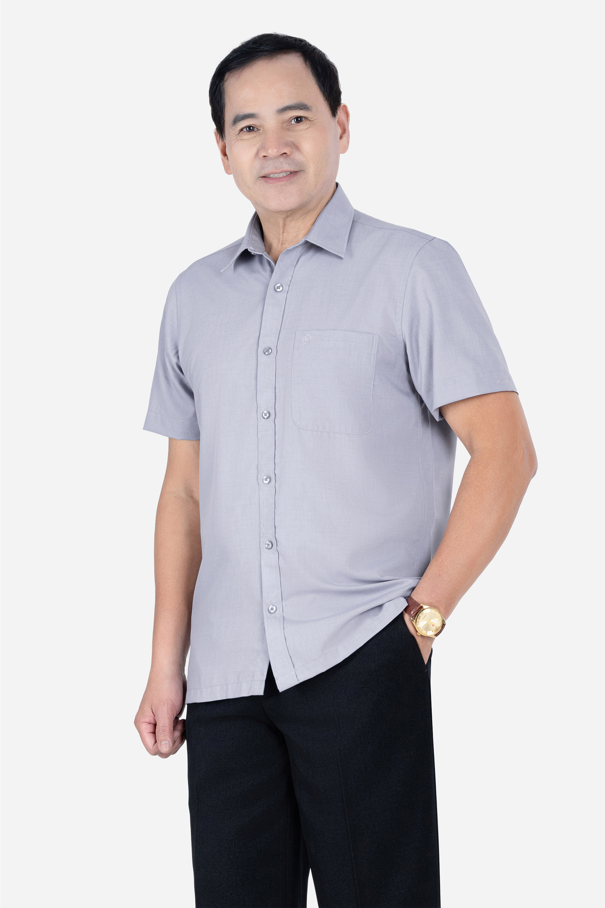 Sơ Mi Trơn Cộc Tay Nam Trung Niên Chất Liệu Cotton Nhập Khẩu Màu Đỏ Đô_thumbnail_27