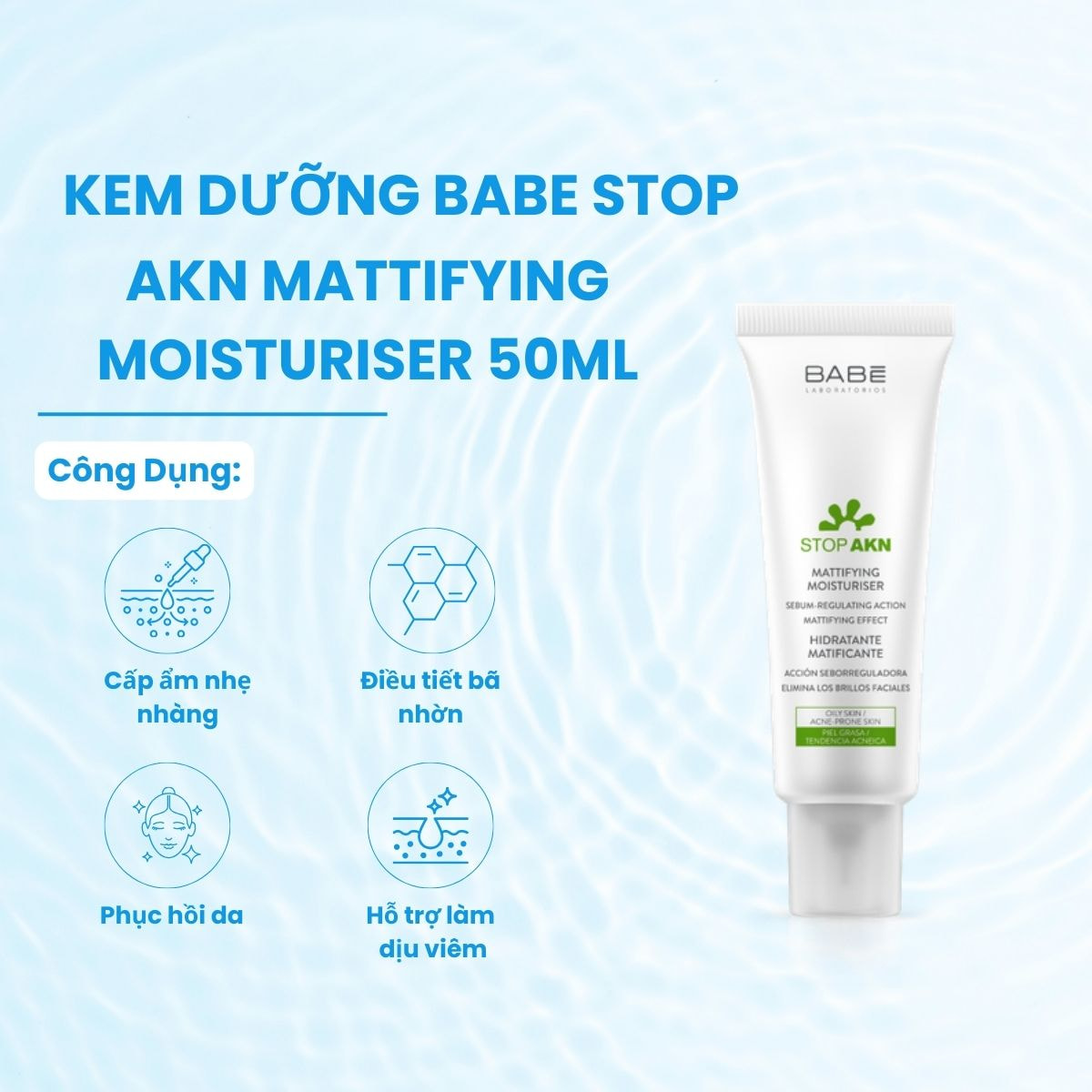 Kem Dưỡng Babe Stop AKN Mattifying Moisturiser 50ml – Kiểm Soát Nhờn & Giảm Mụn_thumbnail_1