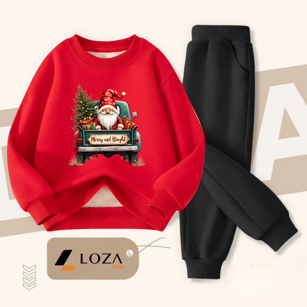 Set bộ nỉ bé trai, bé gái in hình Ông già Noel - Loza Kids BI488 BI488
