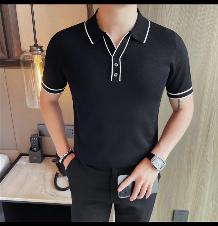 PA45 – Áo polo nam lụa lạnh viền màu tương phản Douyin