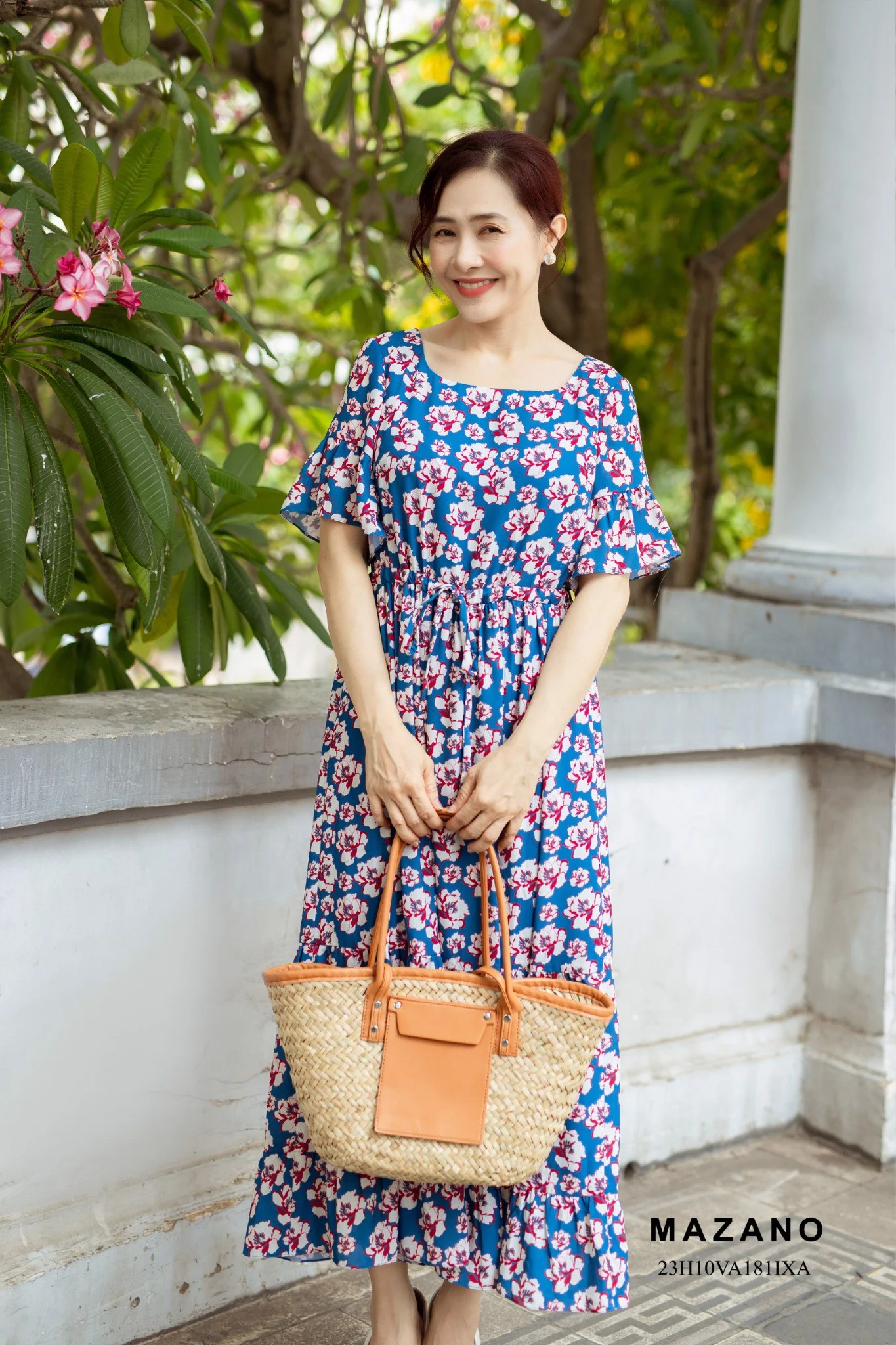 Đầm xanh rút dây eo phối bèo nữ tính_thumbnail_4