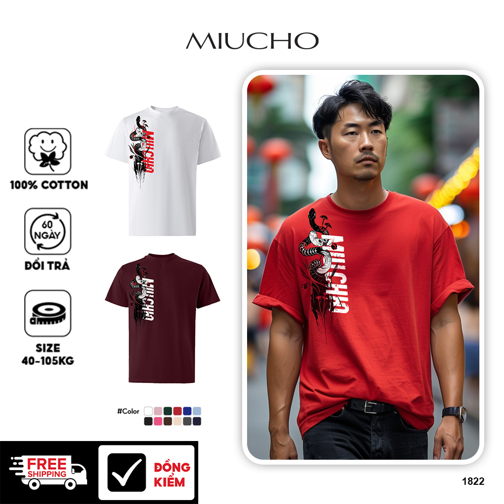 Áo phông tết form rộng cổ tròn vải cotton 4c co giãn thoáng mát 1822 Miucho Iconic in graphic_thumbnail_1