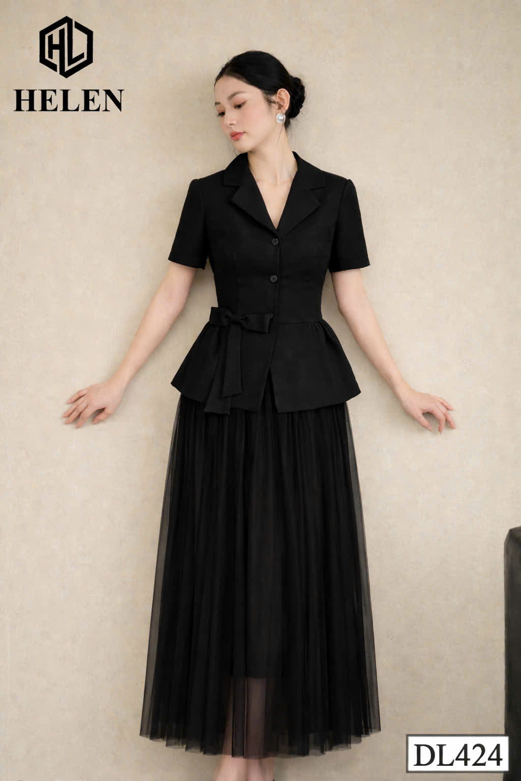 Đầm liền thân giả set đen DL424