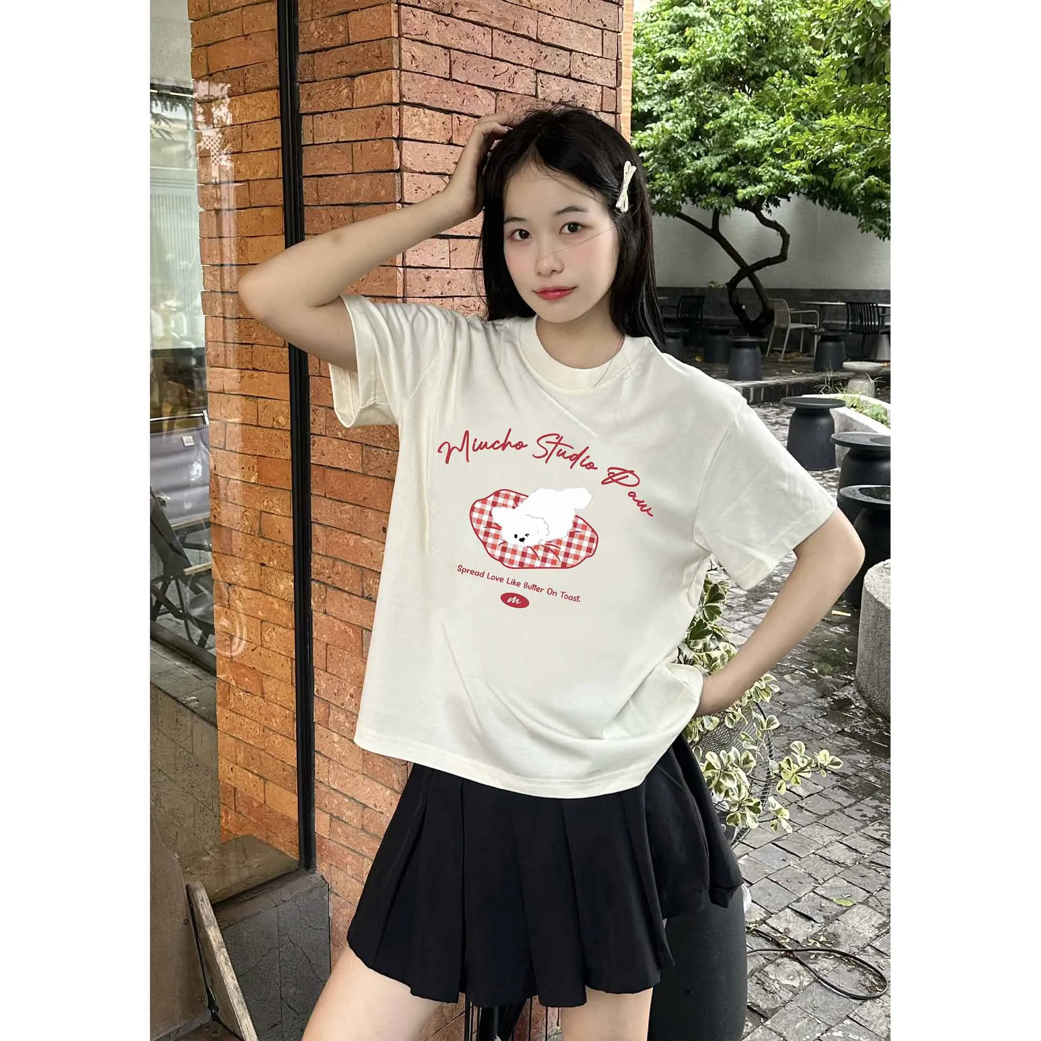 Áo thun boxy hình gấu dễ thương nhiều màu 2547 Miucho vải cotton thoáng mát phong cách Hàn Quốc_thumbnail_3