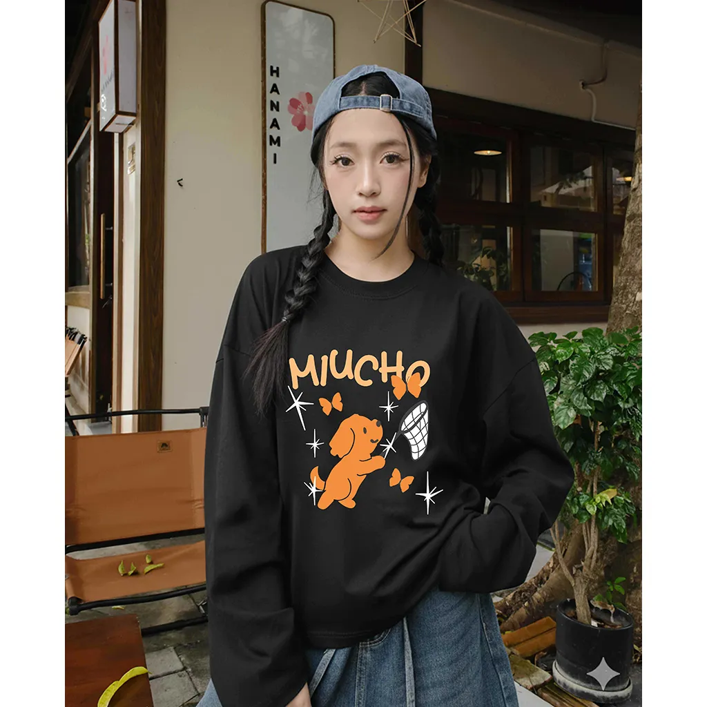 Áo thun boxy nam nữ Miucho chất vải mềm mại thoáng mát cún bắt bướm in mix 2834_thumbnail_4