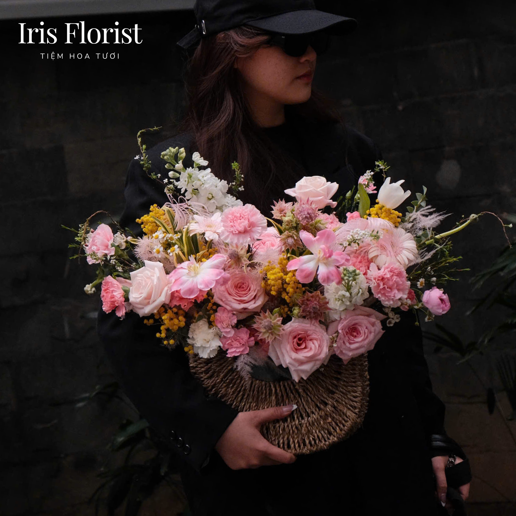 Pink Blossom Basket - Giỏ hoa bán nguyệt - Tone hồng mix