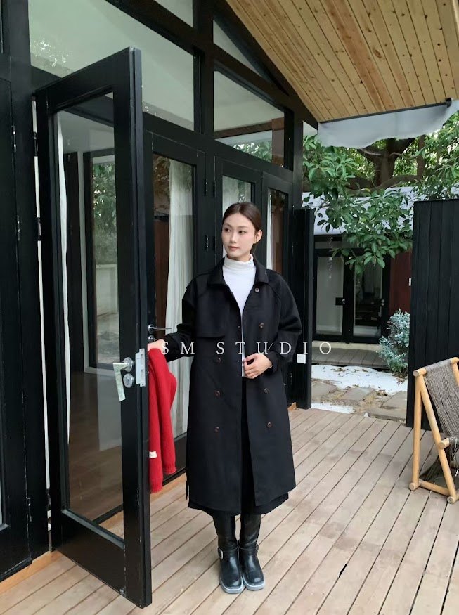 Lucas - Áo măng tô dạ ép mịn 2 mặt dáng dài 2 hàng cúc 6995 kèm belt