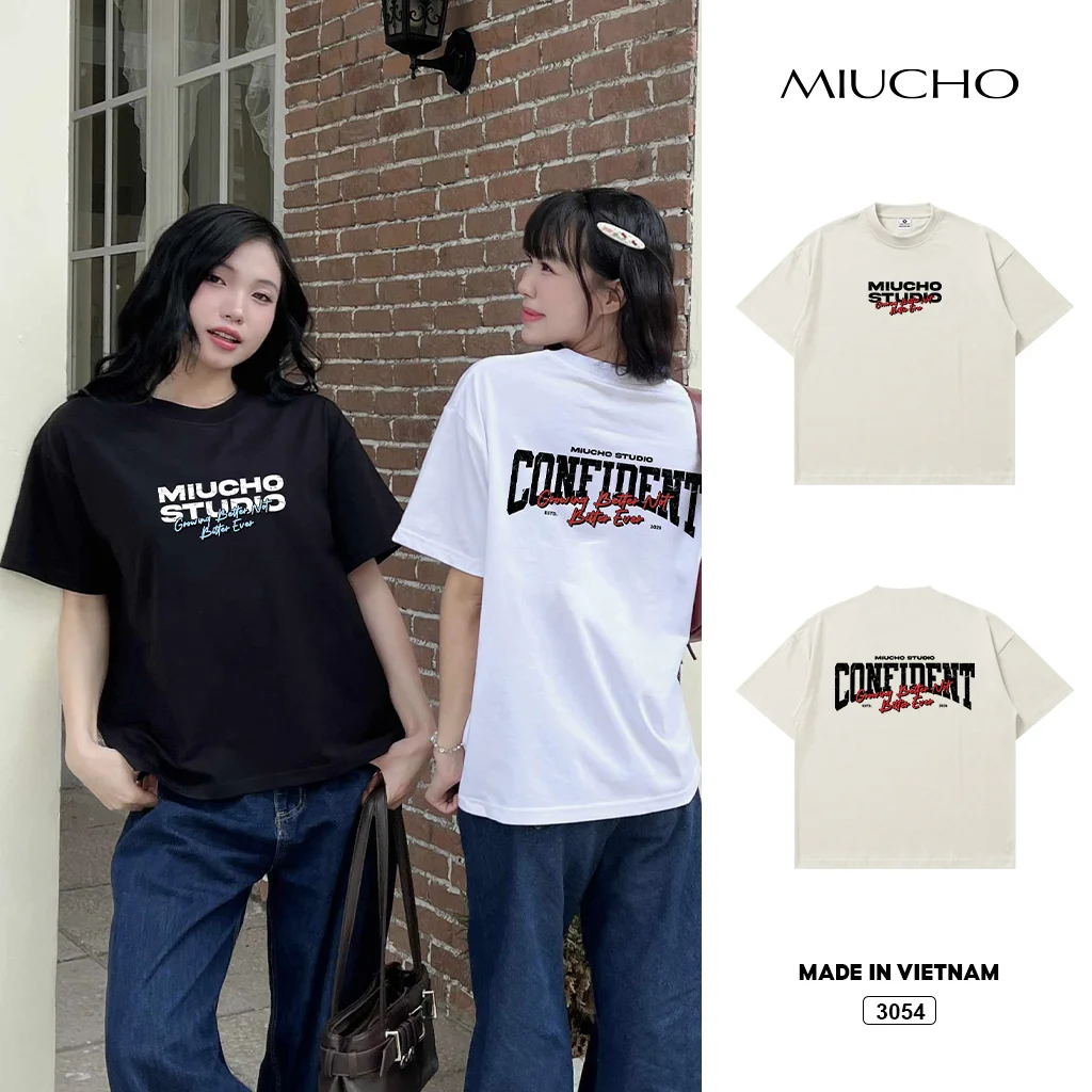 Áo thun boxy unisex chữ basic Miucho 3054