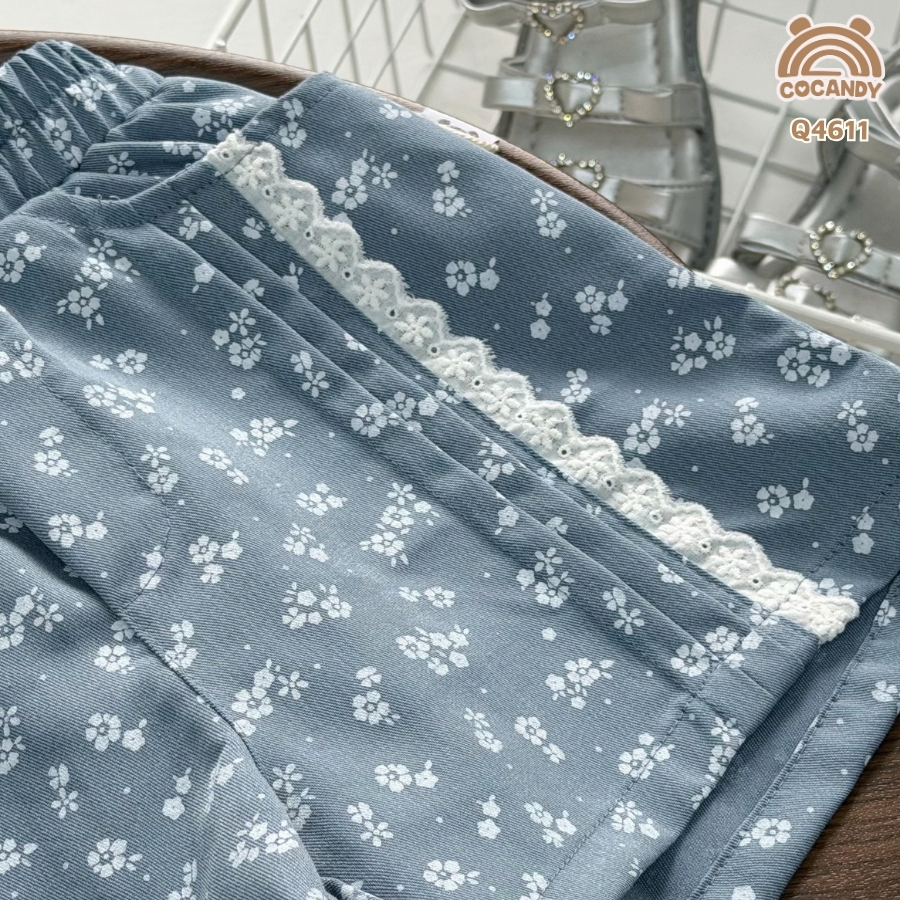 Quần cộc kaki XANH hoa nhí phối nẹp ren_thumbnail_3