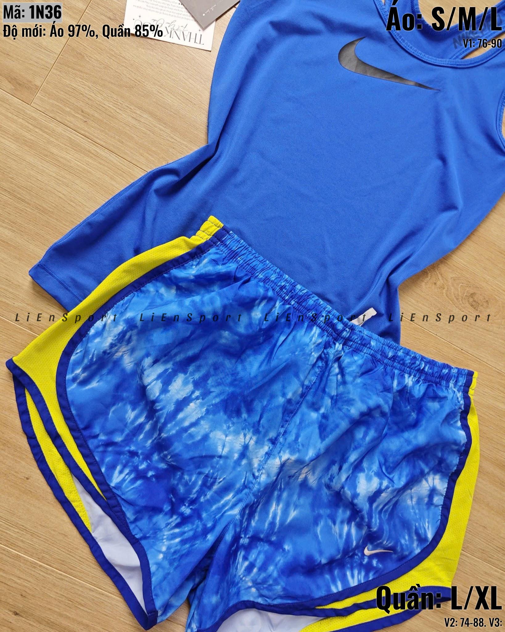 Nike Set 2 món Áo tank top Racerback + Quần short tie-dye Nữ Size S/M/L Xanh dương đậm trắng Auth 2nd Vải co giãn thấm hút mồ hôi Form ôm nhẹ Phù hợp tập gym yoga chạy bộ Mã:1N36_thumbnail_2
