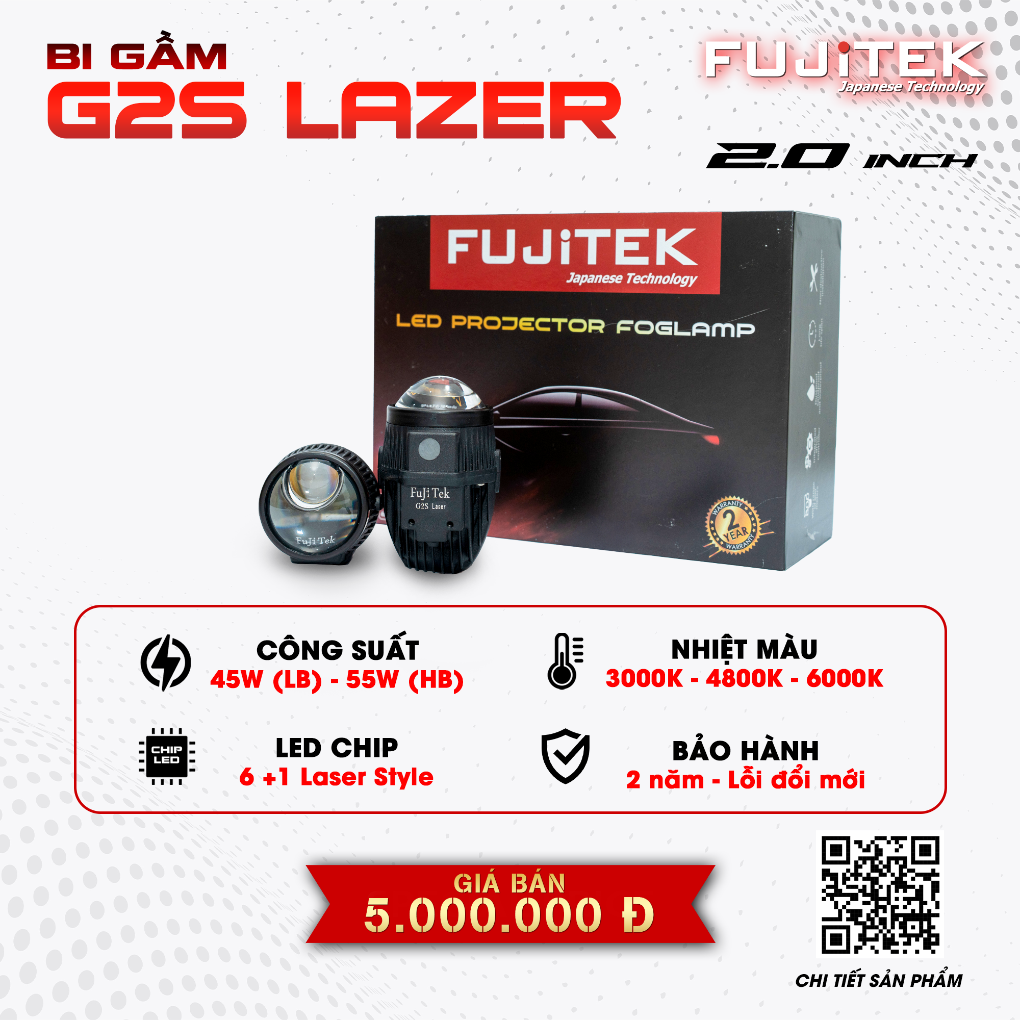 Fujitek G2S Lazer Bi gầm 2 inch 3 màu tích hợp