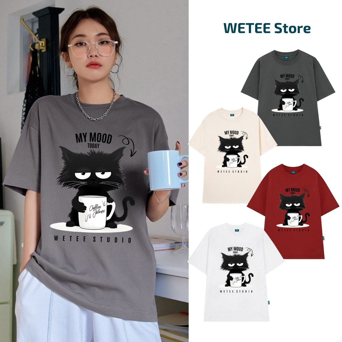 Áo thun unisex nam nữ Mèo đen My Mood Today local brand We Tee - WU1086 WU1086